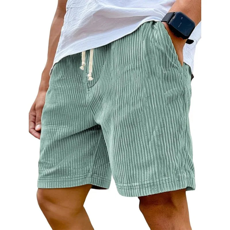 Men’s Retro Corduroy Drawstring Shorts – Casual Fit in Light Green by Urban Tendency