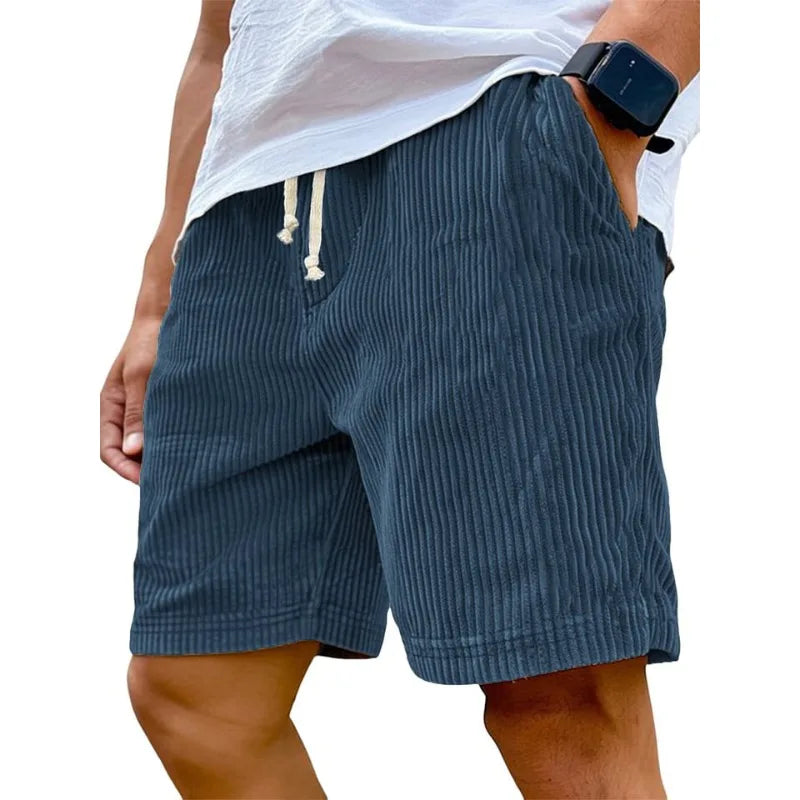 Men’s Retro Corduroy Drawstring Shorts – Casual Fit in Navy Blue by Urban Tendency