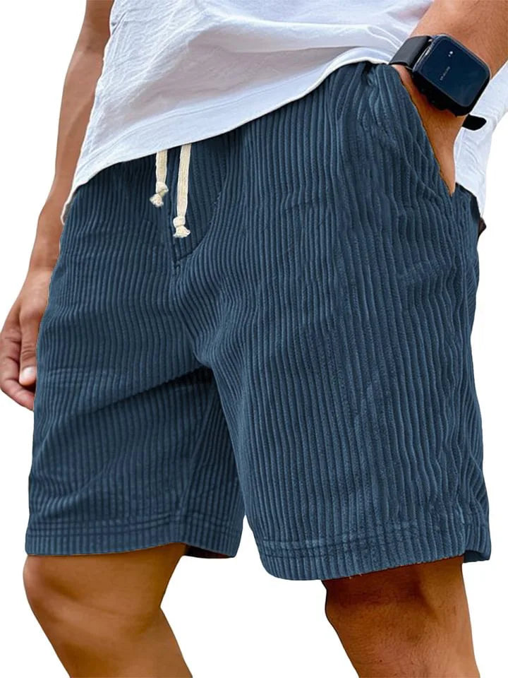 Men’s Retro Corduroy Drawstring Shorts – Casual Fit in Navy Blue by Urban Tendency