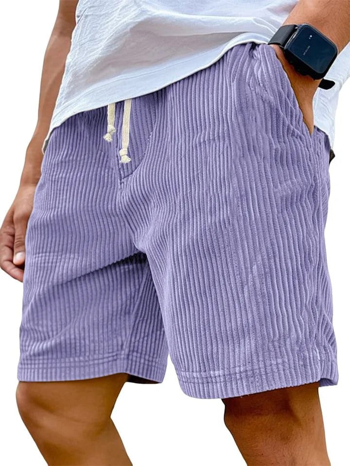Men’s Retro Corduroy Drawstring Shorts – Casual Fit in Purple by Urban Tendency