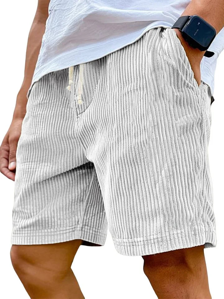 Men’s Retro Corduroy Drawstring Shorts – Casual Fit in White by Urban Tendency