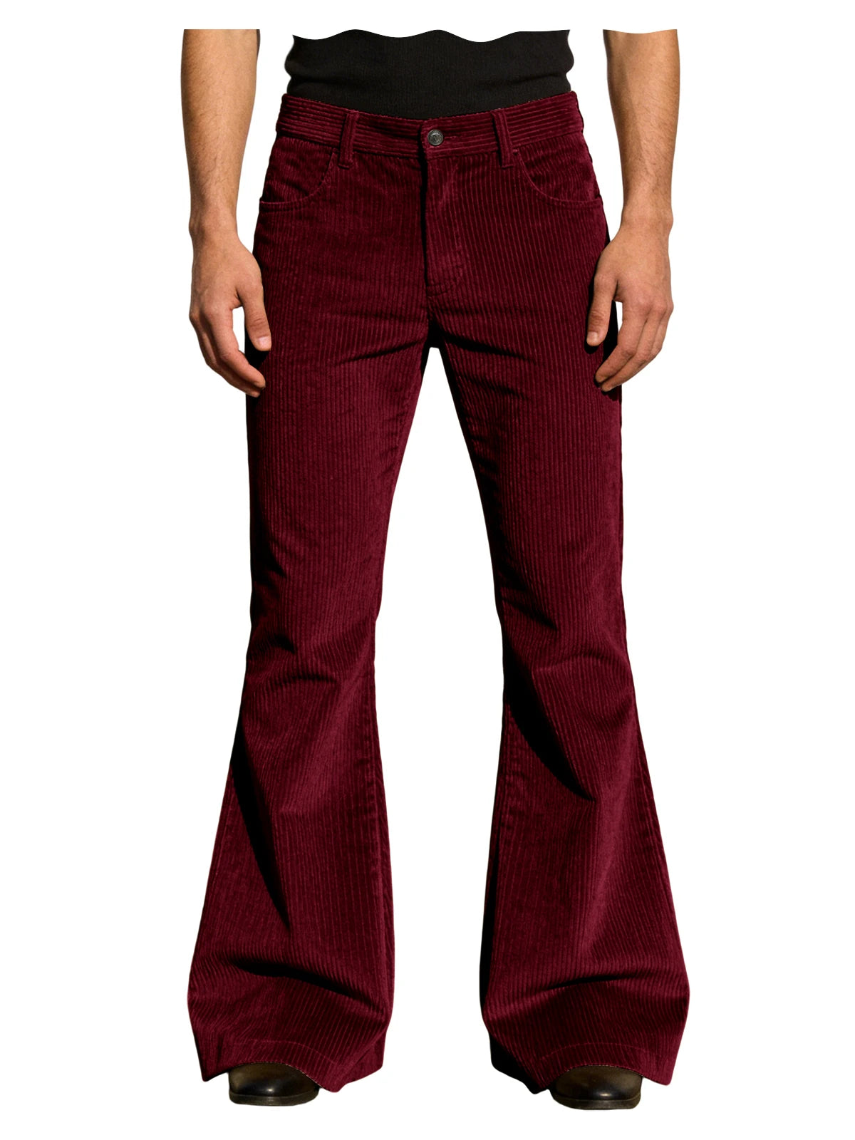 Men’s Retro Corduroy Flare Pants – Vintage 70s Style in Burgundy by Urban Tendency