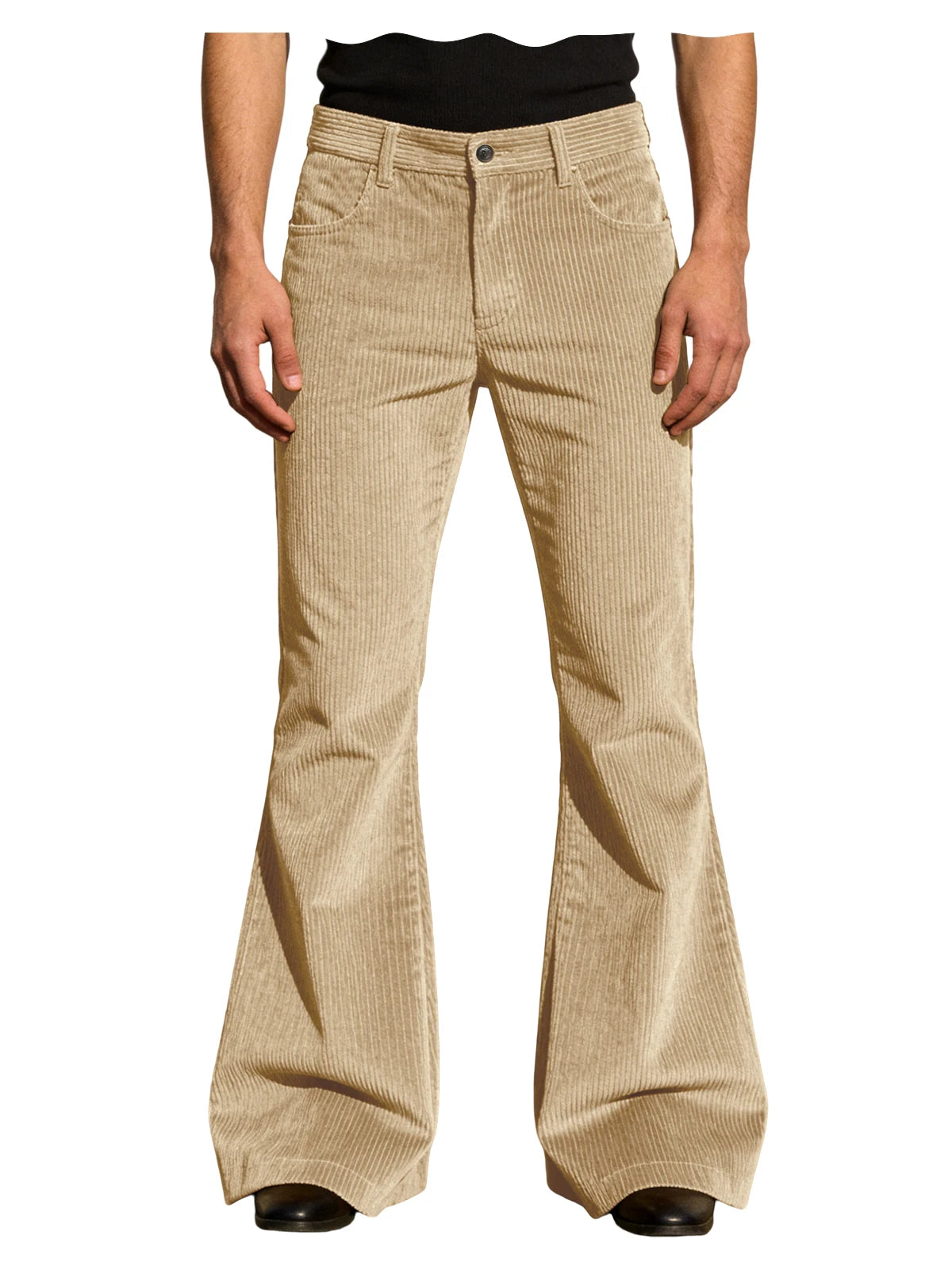 Men’s Retro Corduroy Flare Pants – Vintage 70s Style in Cream Beige by Urban Tendency