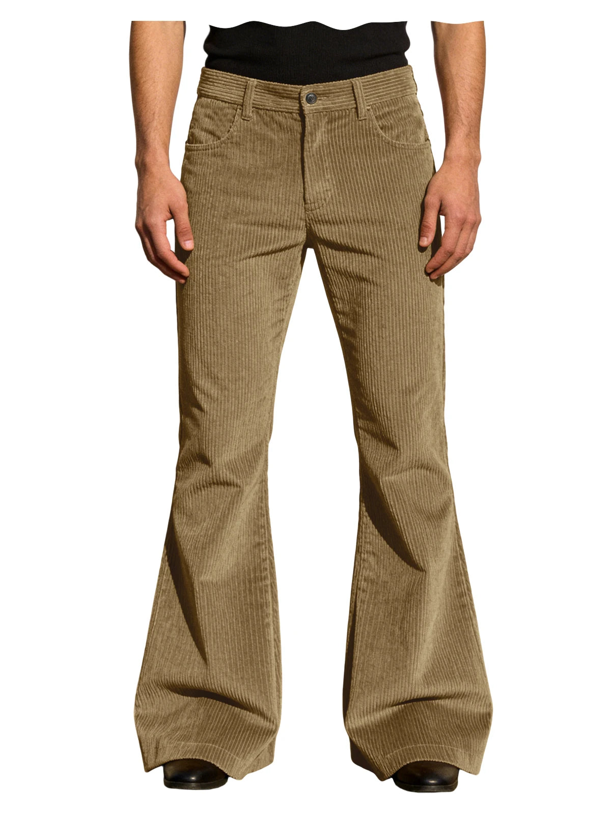 Men’s Retro Corduroy Flare Pants – Vintage 70s Style in Khaki by Urban Tendency