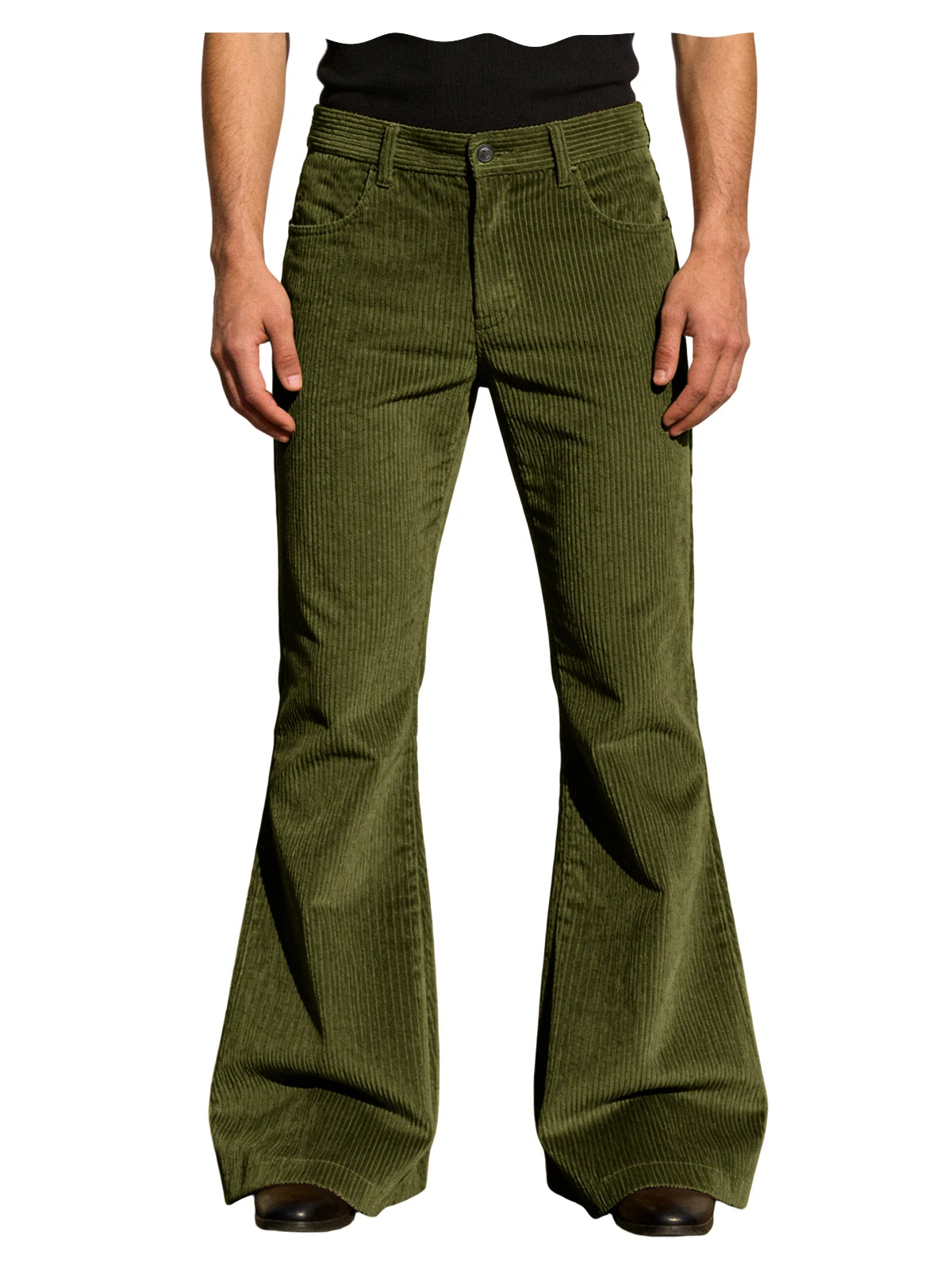 Men’s Retro Corduroy Flare Pants – Vintage 70s Style in Olive Green by Urban Tendency