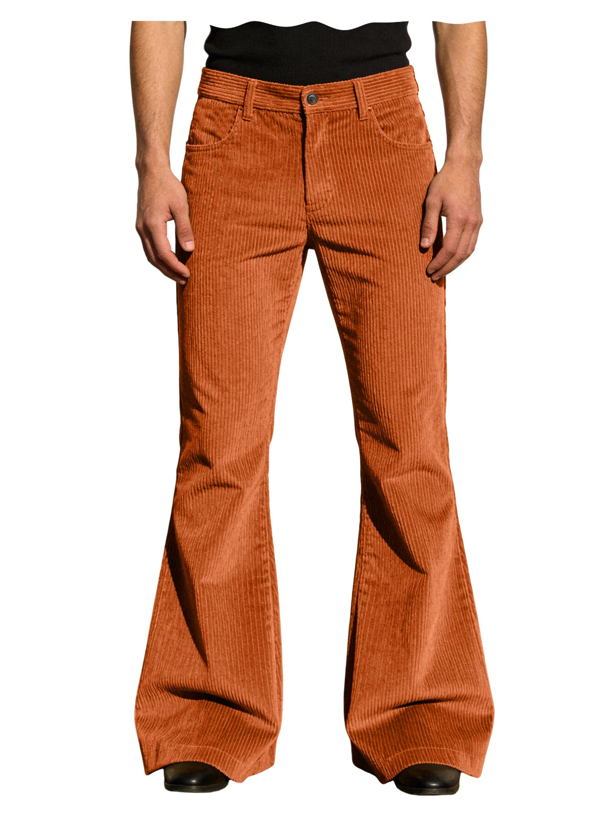 Men’s Retro Corduroy Flare Pants – Vintage 70s Style in Orange by Urban Tendency