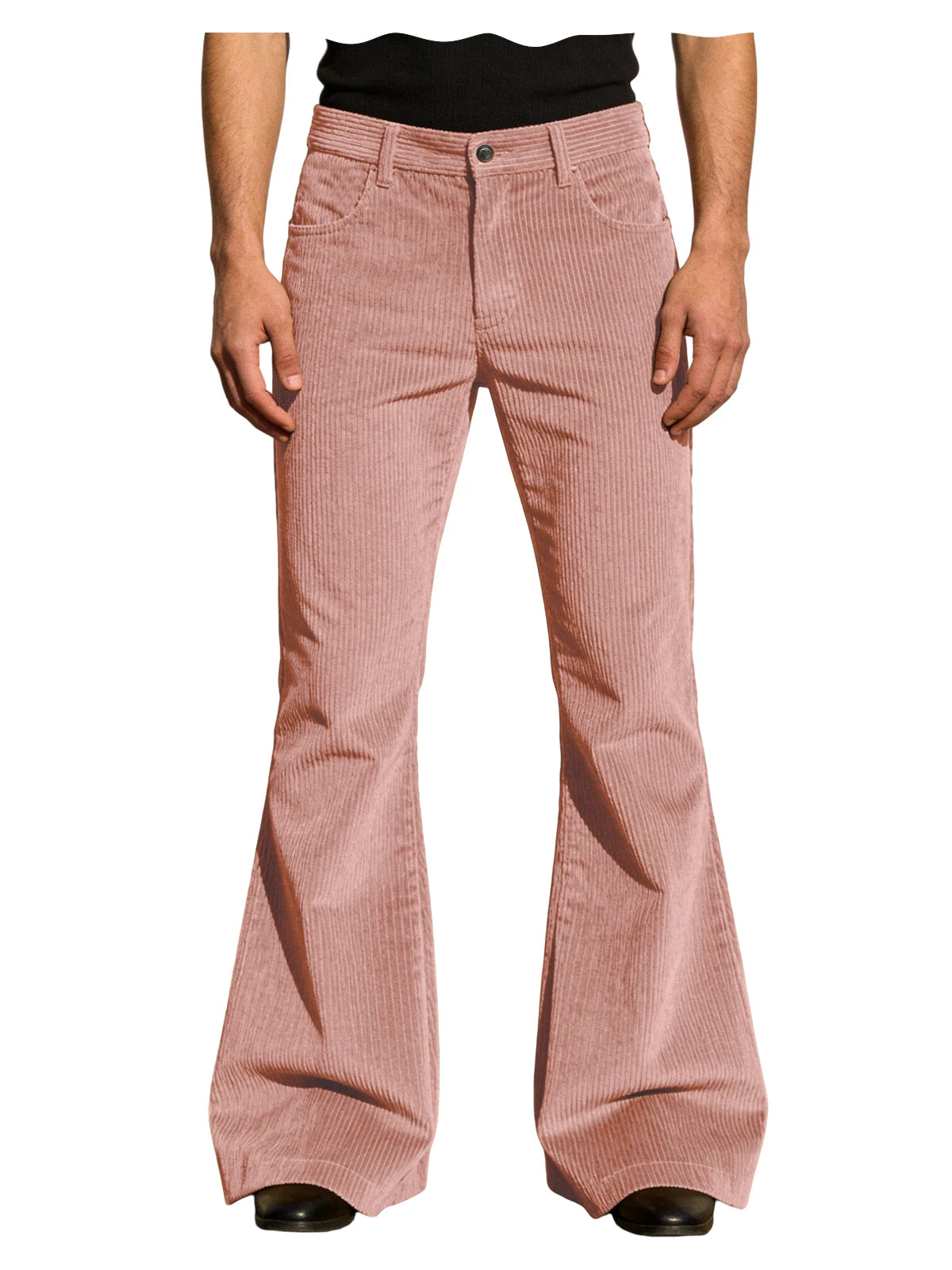 Men’s Retro Corduroy Flare Pants – Vintage 70s Style in Pink by Urban Tendency