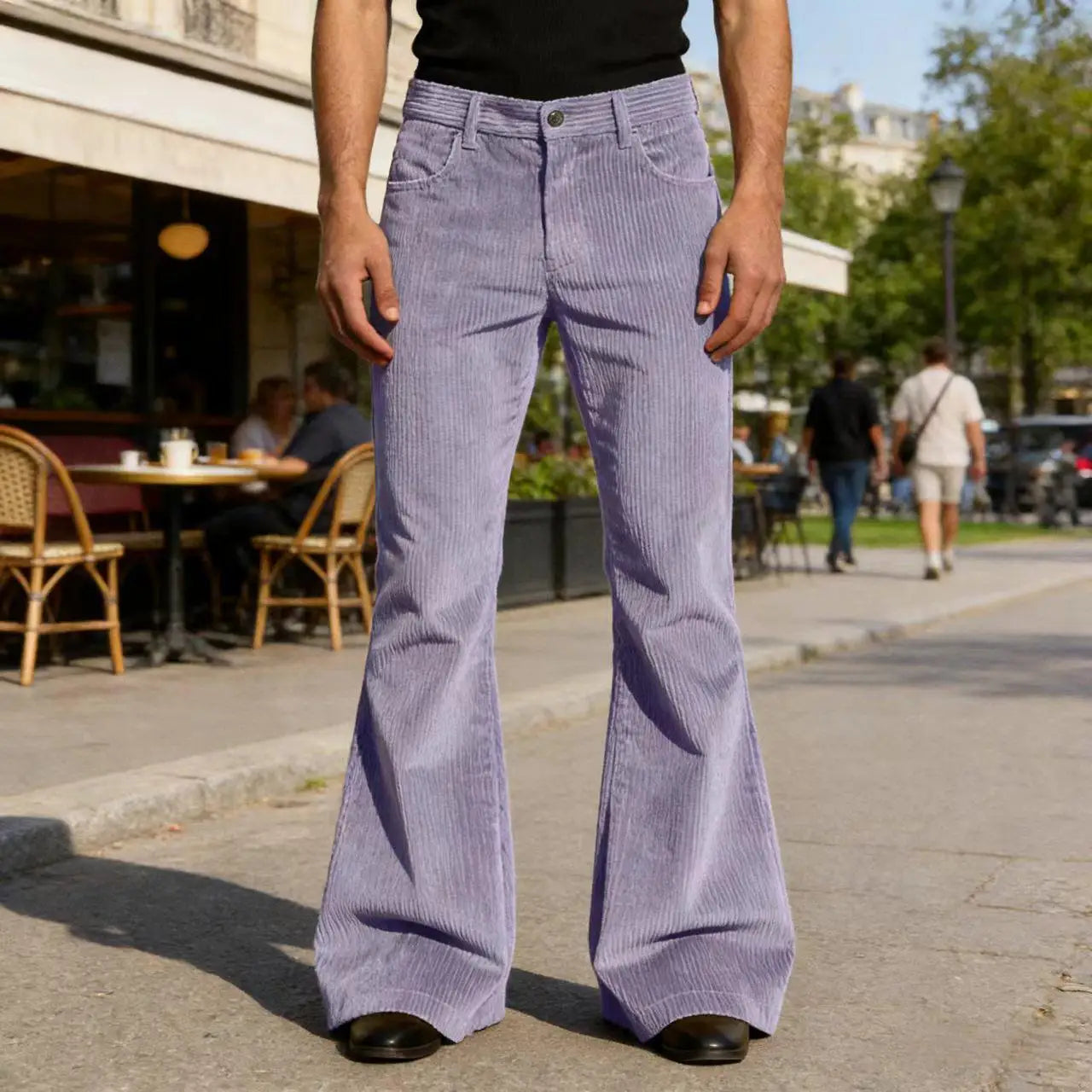 Men’s Retro Corduroy Flare Pants – Vintage 70s Style in Purple by Urban Tendency