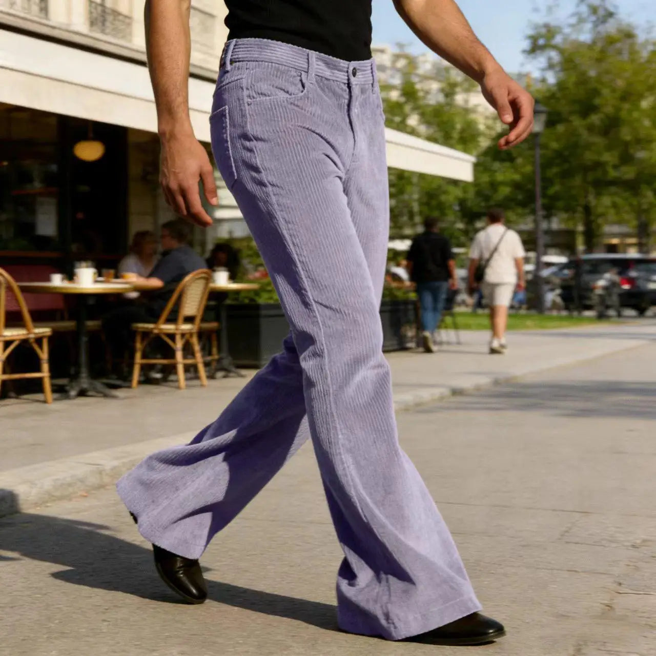 Men’s Retro Corduroy Flare Pants – Vintage 70s Style in Purple by Urban Tendency