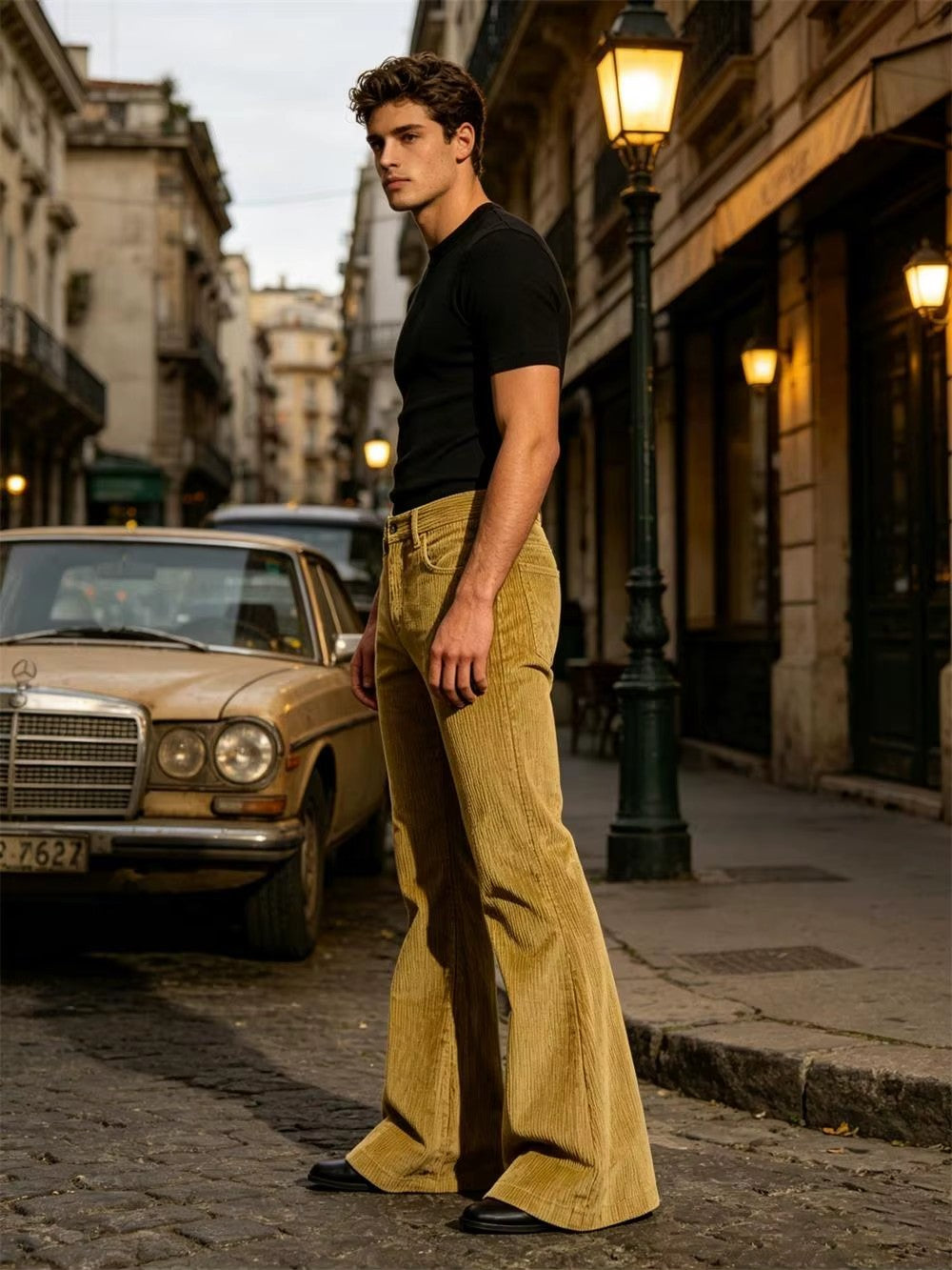 Men’s Retro Corduroy Flare Pants – Vintage 70s Style in Yellow Mustard by Urban Tendency