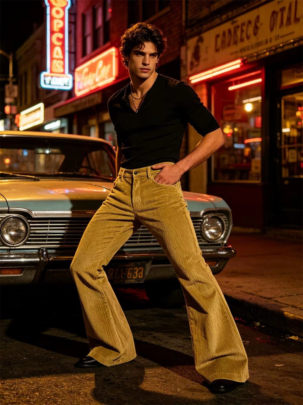 Men’s Retro Corduroy Flare Pants – Vintage 70s Style in Yellow Mustard by Urban Tendency