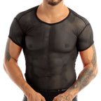 Men’s Sheer Mesh T-Shirt – Breathable Slim Fit See-Through Top in Black by Urban Tendency