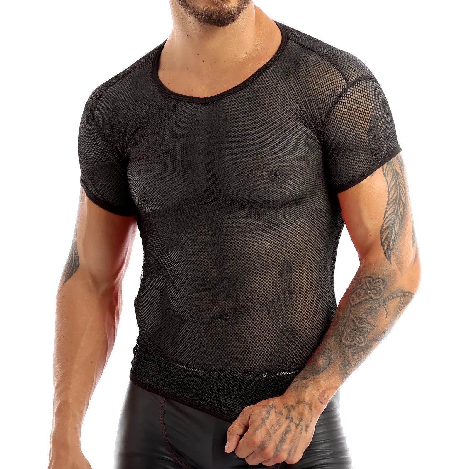 Men’s Sheer Mesh T-Shirt – Breathable Slim Fit See-Through Top in Black by Urban Tendency