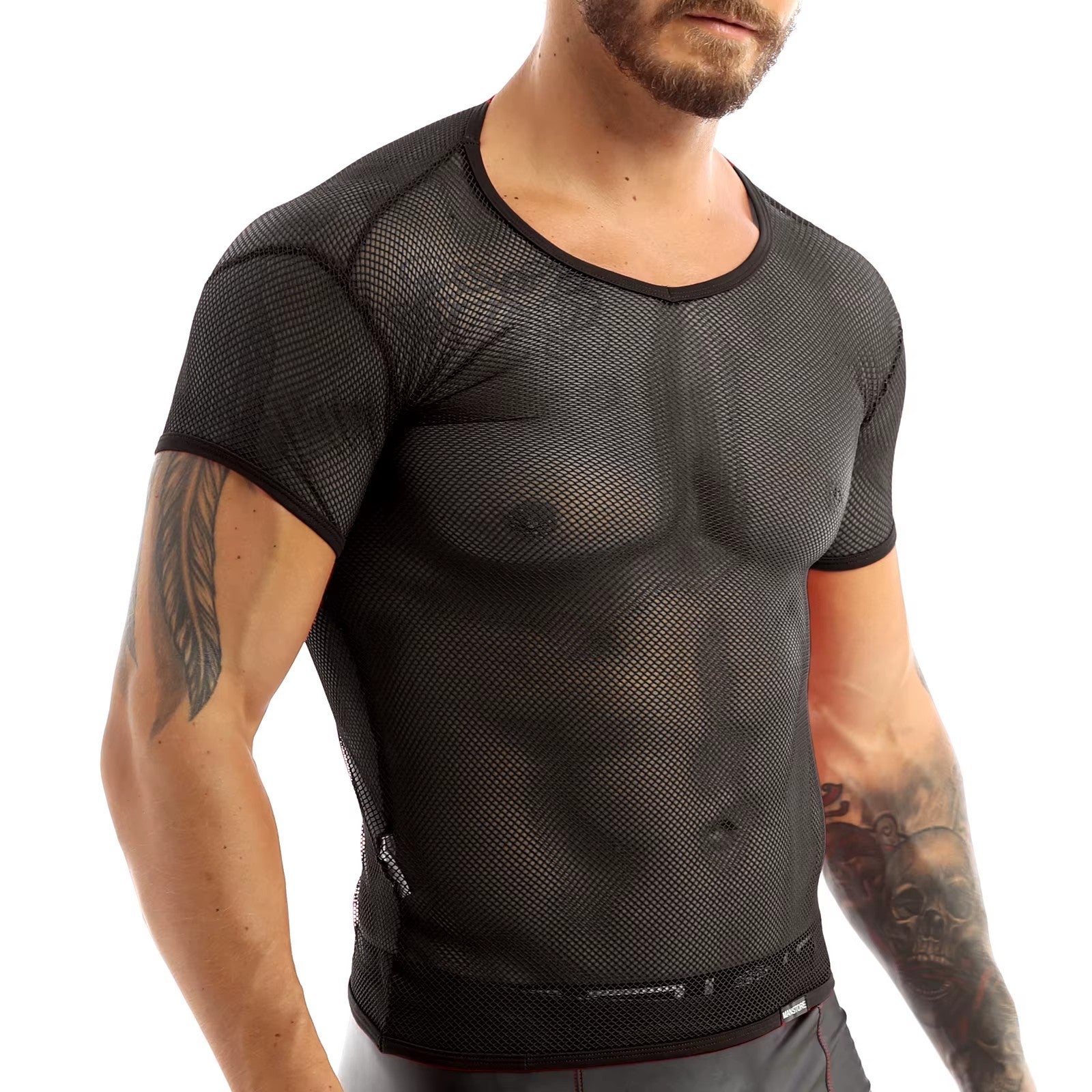Men’s Sheer Mesh T-Shirt – Breathable Slim Fit See-Through Top in Black by Urban Tendency