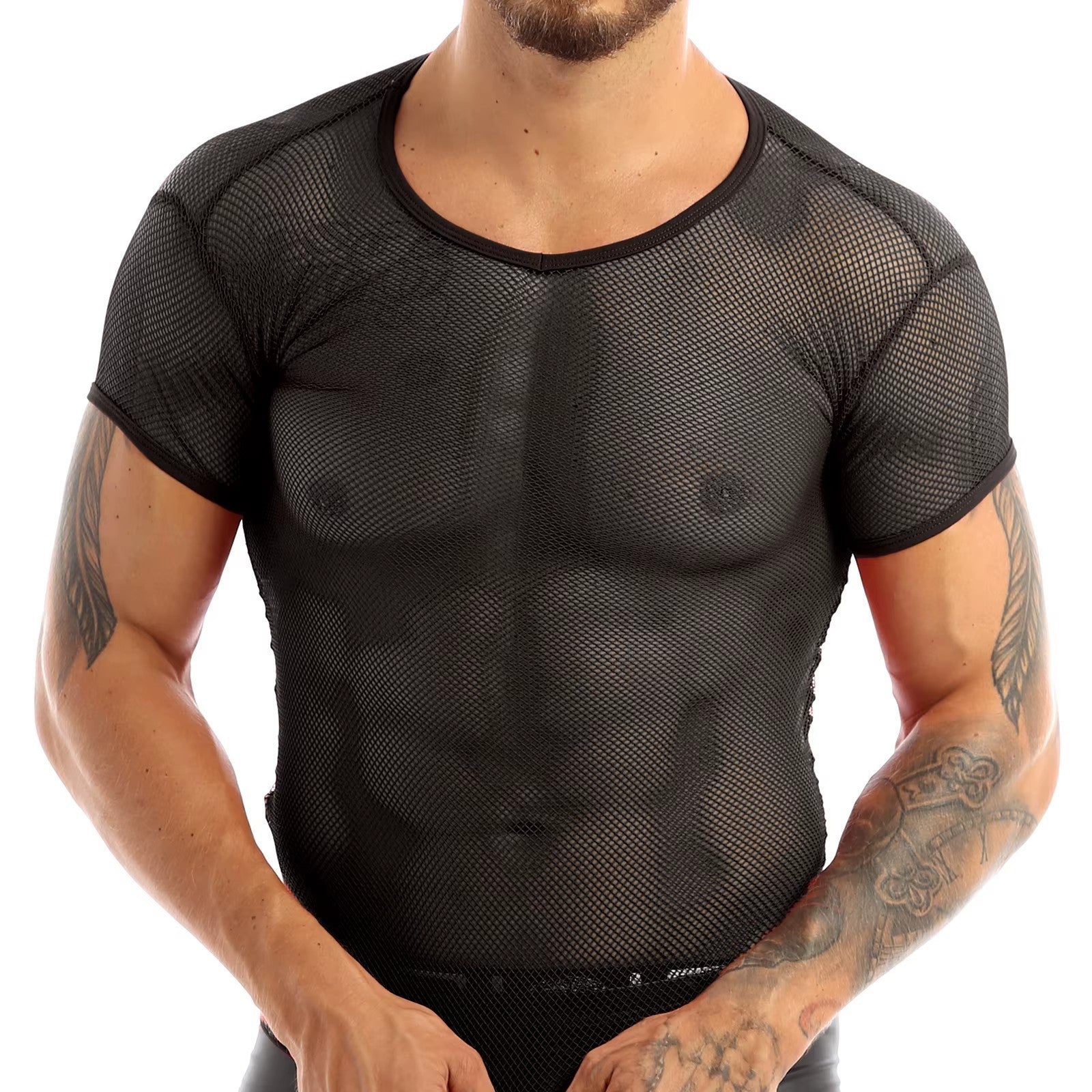 Men’s Sheer Mesh T-Shirt – Breathable Slim Fit See-Through Top in Black by Urban Tendency