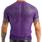 Men’s Sheer Mesh T-Shirt – Breathable Slim Fit See-Through Top in Purple by Urban Tendency