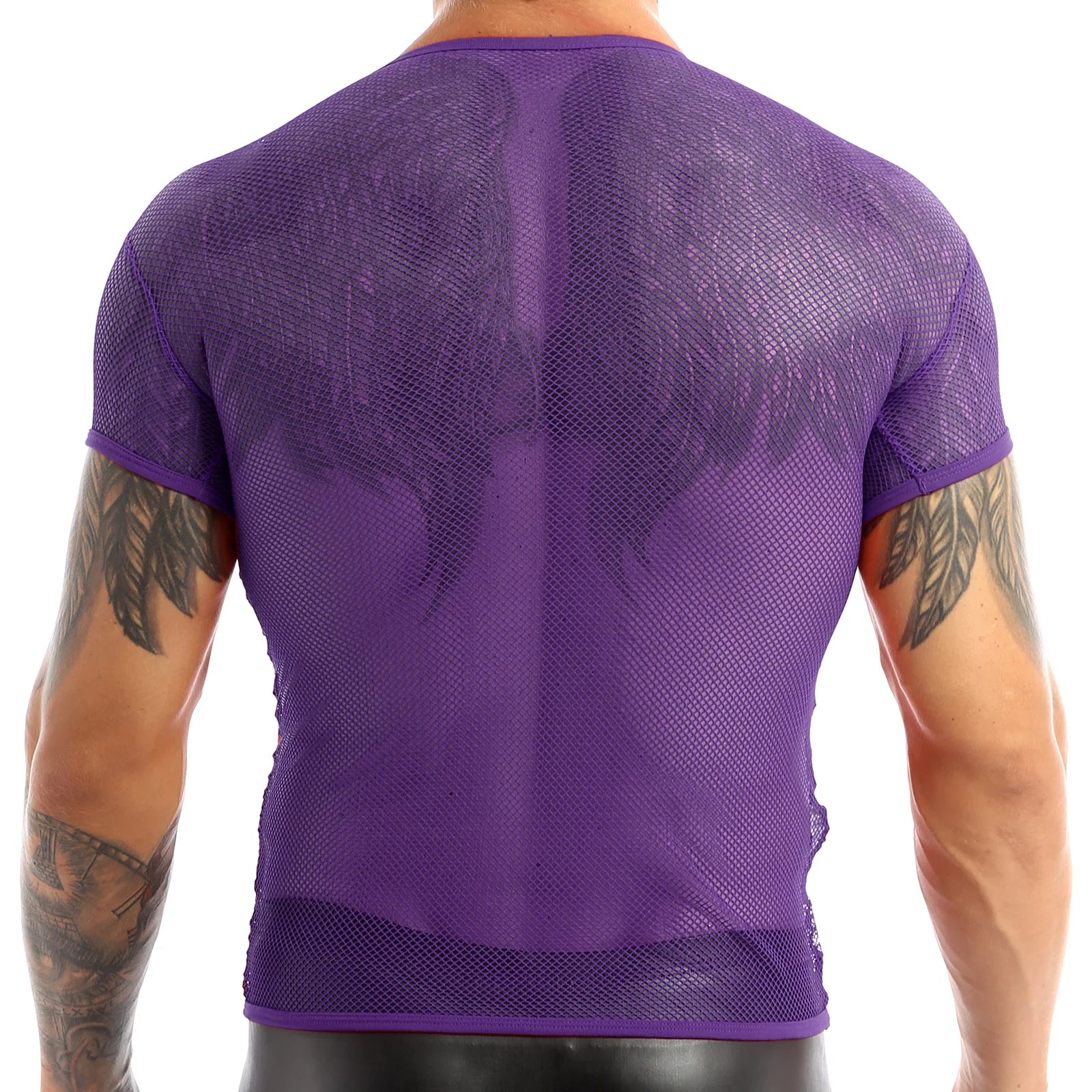 Men’s Sheer Mesh T-Shirt – Breathable Slim Fit See-Through Top in Purple by Urban Tendency