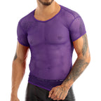 Men’s Sheer Mesh T-Shirt – Breathable Slim Fit See-Through Top in Purple by Urban Tendency