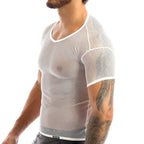 Men’s Sheer Mesh T-Shirt – Breathable Slim Fit See-Through Top in White by Urban Tendency