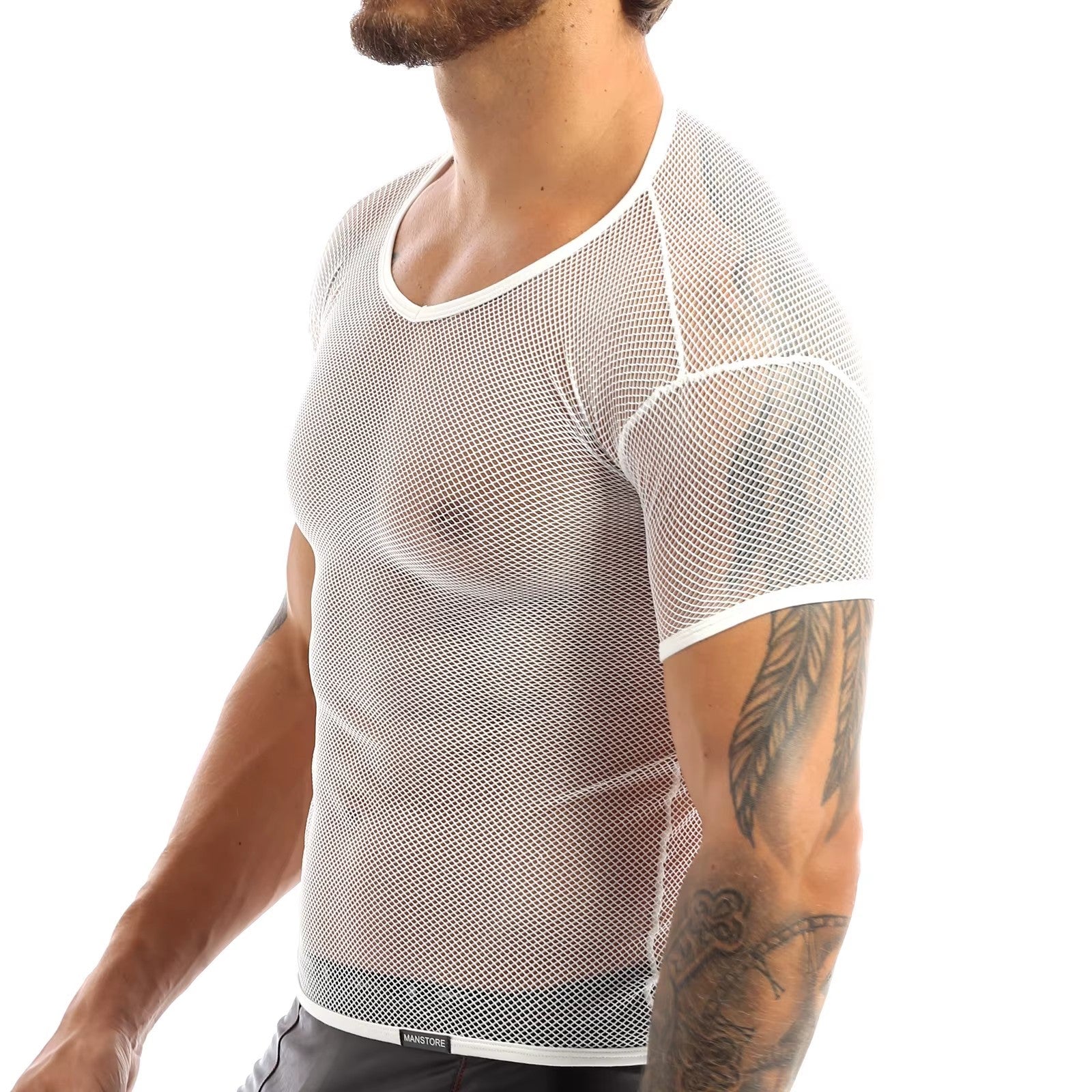 Men’s Sheer Mesh T-Shirt – Breathable Slim Fit See-Through Top in White by Urban Tendency