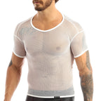 Men’s Sheer Mesh T-Shirt – Breathable Slim Fit See-Through Top in White by Urban Tendency