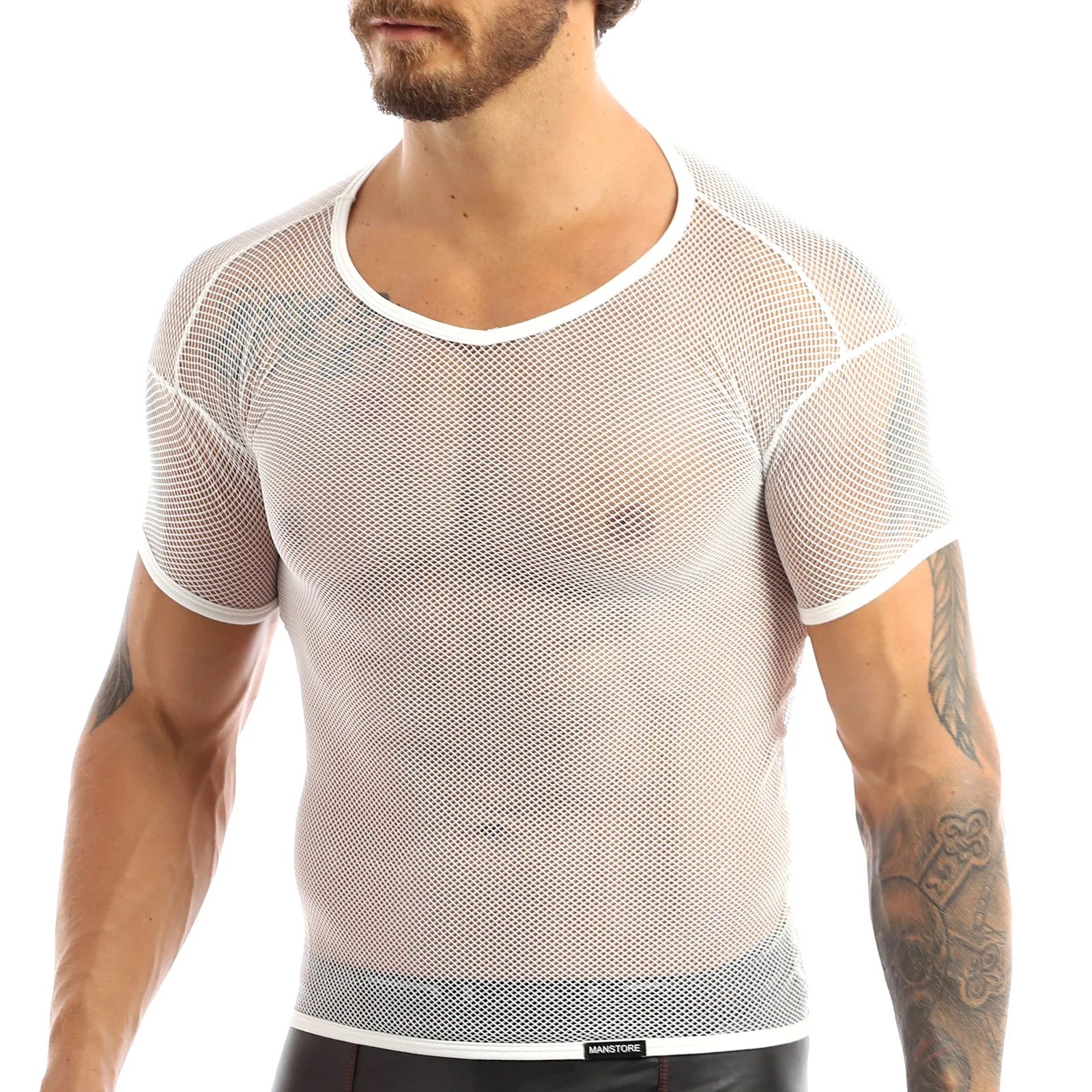 Men’s Sheer Mesh T-Shirt – Breathable Slim Fit See-Through Top in White by Urban Tendency
