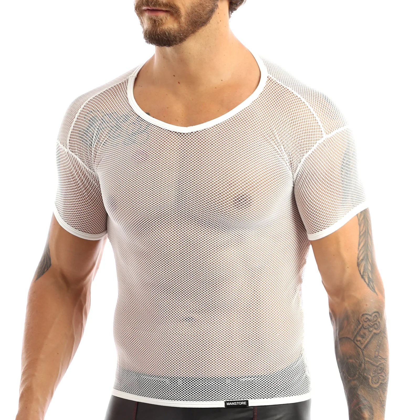 Men’s Sheer Mesh T-Shirt – Breathable Slim Fit See-Through Top in White by Urban Tendency