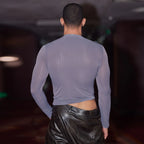 Men’s Sheer Ribbed Slim Fit T-Shirt – Transparent Stretch Long Sleeve in Gray by Urban Tendency