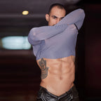 Men’s Sheer Ribbed Slim Fit T-Shirt – Transparent Stretch Long Sleeve in Gray by Urban Tendency