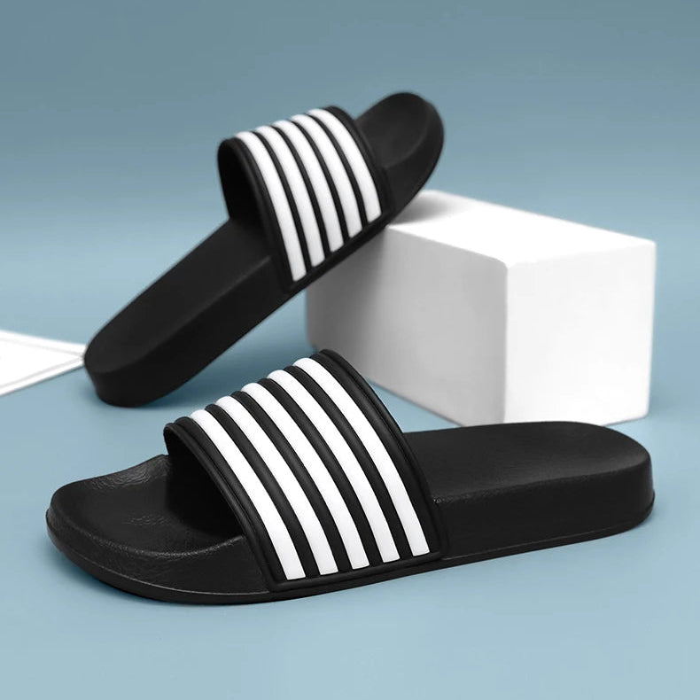 Men’s Shower Slides for Home, Gym, Pool & Beach with Striped Strap by Urban Tendency