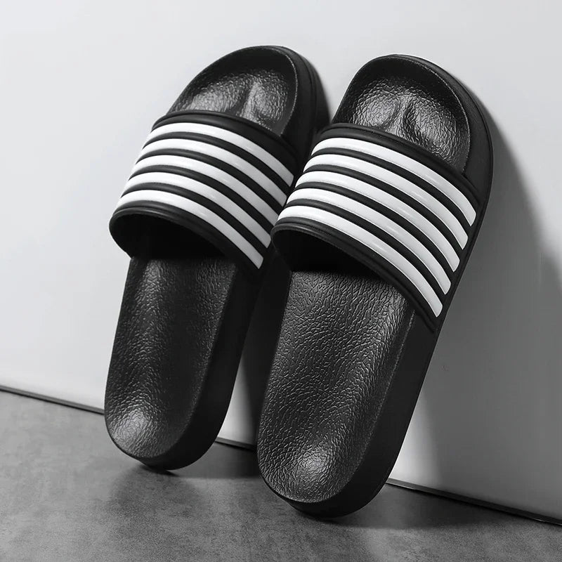 Men’s Shower Slides for Home, Gym, Pool & Beach with Striped Strap by Urban Tendency