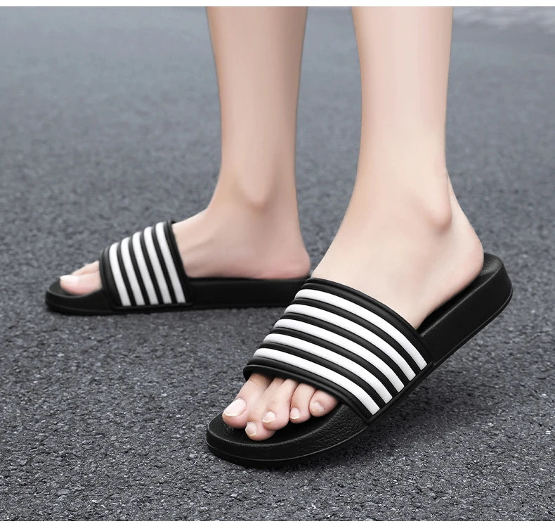 Men’s Shower Slides for Home, Gym, Pool & Beach with Striped Strap by Urban Tendency