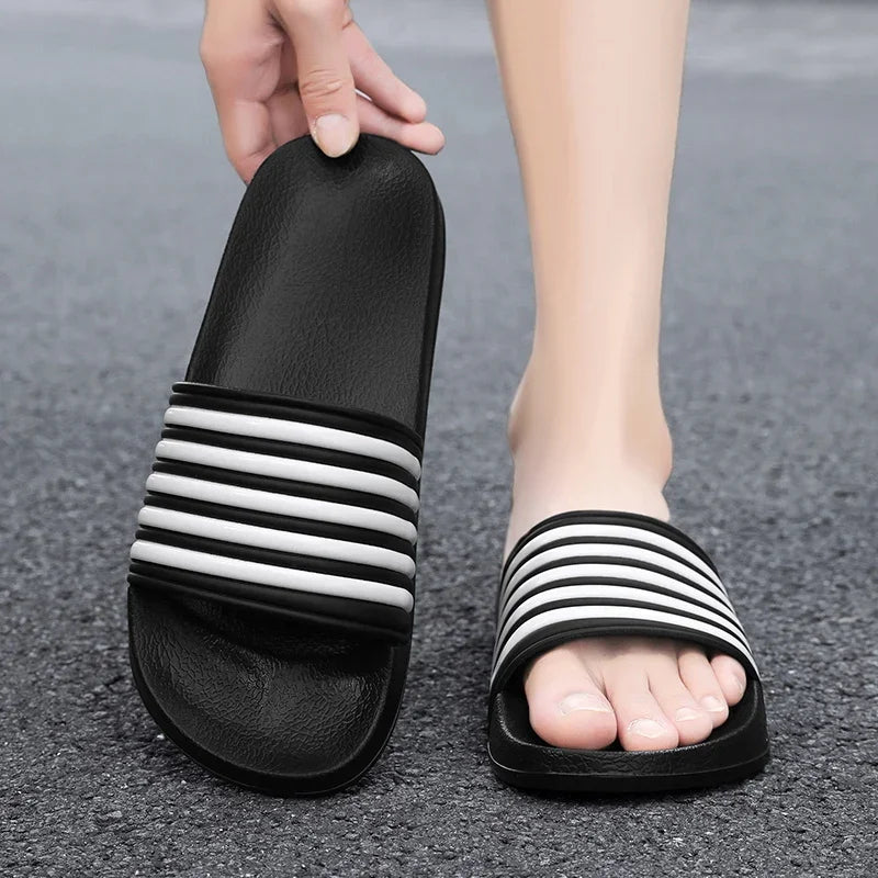 Men’s Shower Slides for Home, Gym, Pool & Beach with Striped Strap by Urban Tendency