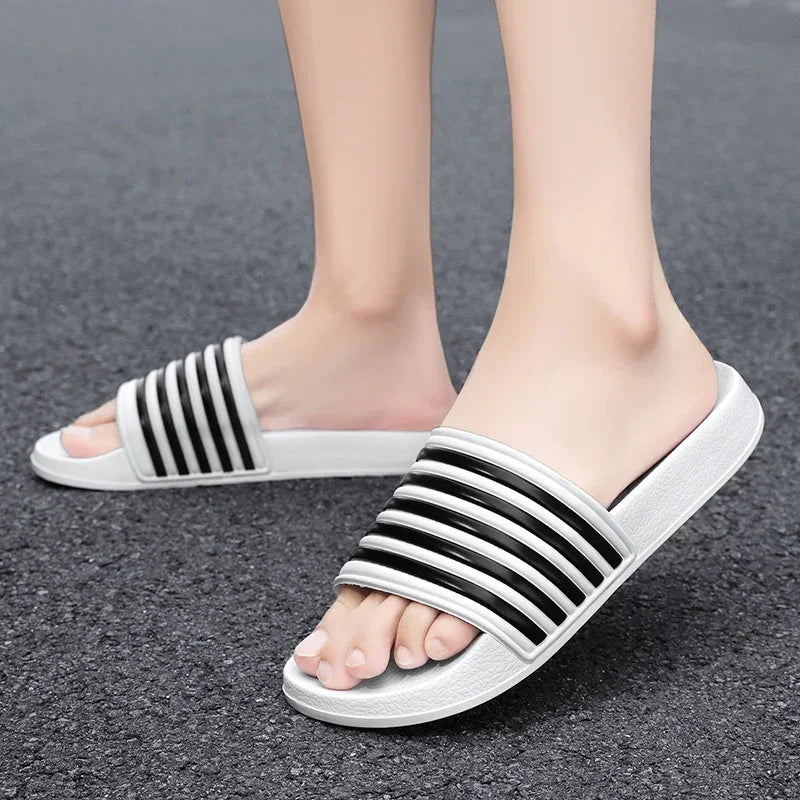 Men’s Shower Slides for Home, Gym, Pool & Beach with Striped Strap by Urban Tendency