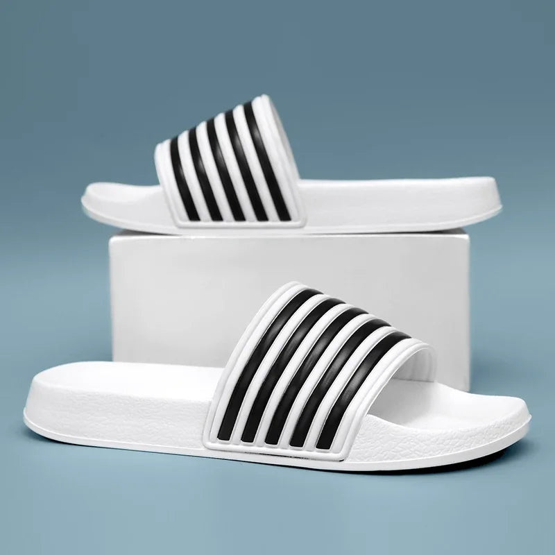 Men’s Shower Slides for Home, Gym, Pool & Beach with Striped Strap by Urban Tendency