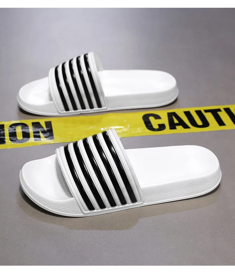 Men’s Shower Slides for Home, Gym, Pool & Beach with Striped Strap by Urban Tendency