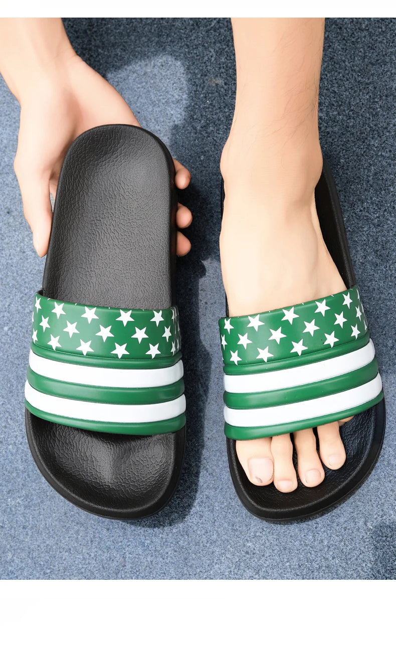 Men’s Shower Slides for Home, Gym, Pool & Beach with Striped Strap by Urban Tendency