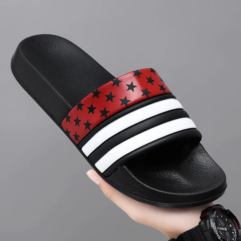 Men’s Shower Slides for Home, Gym, Pool & Beach with Striped Strap by Urban Tendency