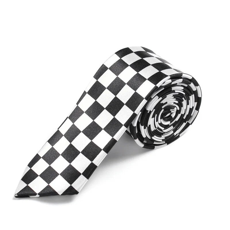 Men's Slim Checkered Necktie - Vintage Retro Plaid Fashion Tie in Black & White by Urban Tendency