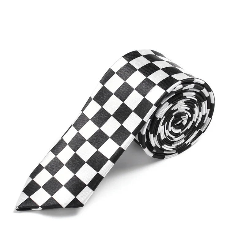 Men's Slim Checkered Necktie - Vintage Retro Plaid Fashion Tie in Black & White by Urban Tendency