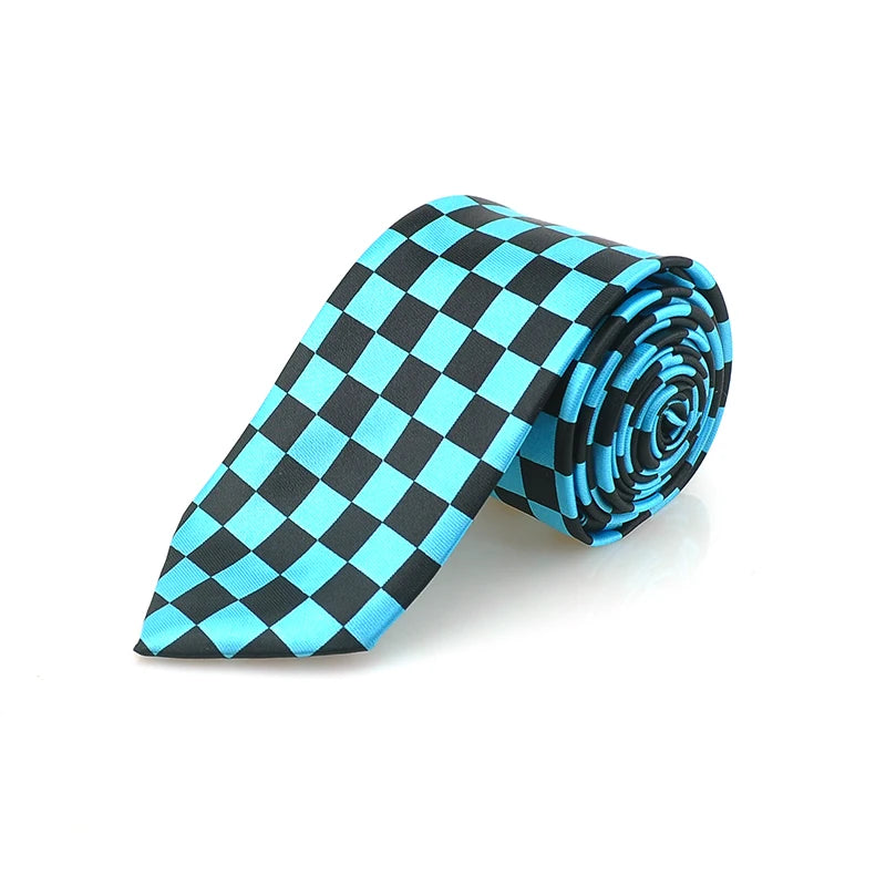 Men's Slim Checkered Necktie - Vintage Retro Plaid Fashion Tie in Blue by Urban Tendency