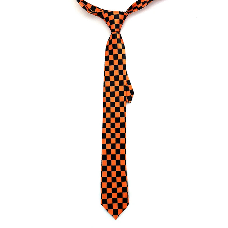 Men's Slim Checkered Necktie - Vintage Retro Plaid Fashion Tie in Orange by Urban Tendency