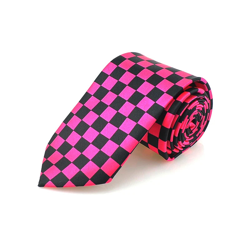 Men's Slim Checkered Necktie - Vintage Retro Plaid Fashion Tie in Pink by Urban Tendency