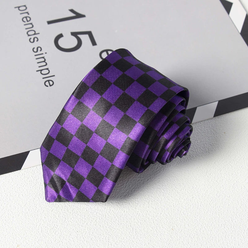 Men's Slim Checkered Necktie - Vintage Retro Plaid Fashion Tie in Purple by Urban Tendency
