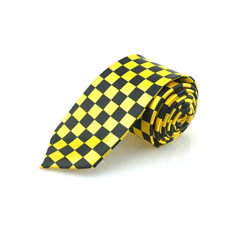 Men's Slim Checkered Necktie - Vintage Retro Plaid Fashion Tie in Yellow by Urban Tendency