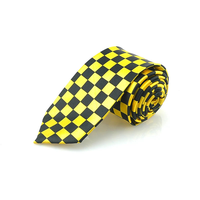 Men's Slim Checkered Necktie - Vintage Retro Plaid Fashion Tie in Yellow by Urban Tendency