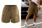 Men’s Washed Cotton-Blend Casual Shorts – Elastic Waist Drawstring Fit in Brown by Urban Tendency