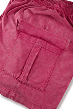 Men’s Washed Cotton-Blend Casual Shorts – Elastic Waist Drawstring Fit in Rose Red by Urban Tendency