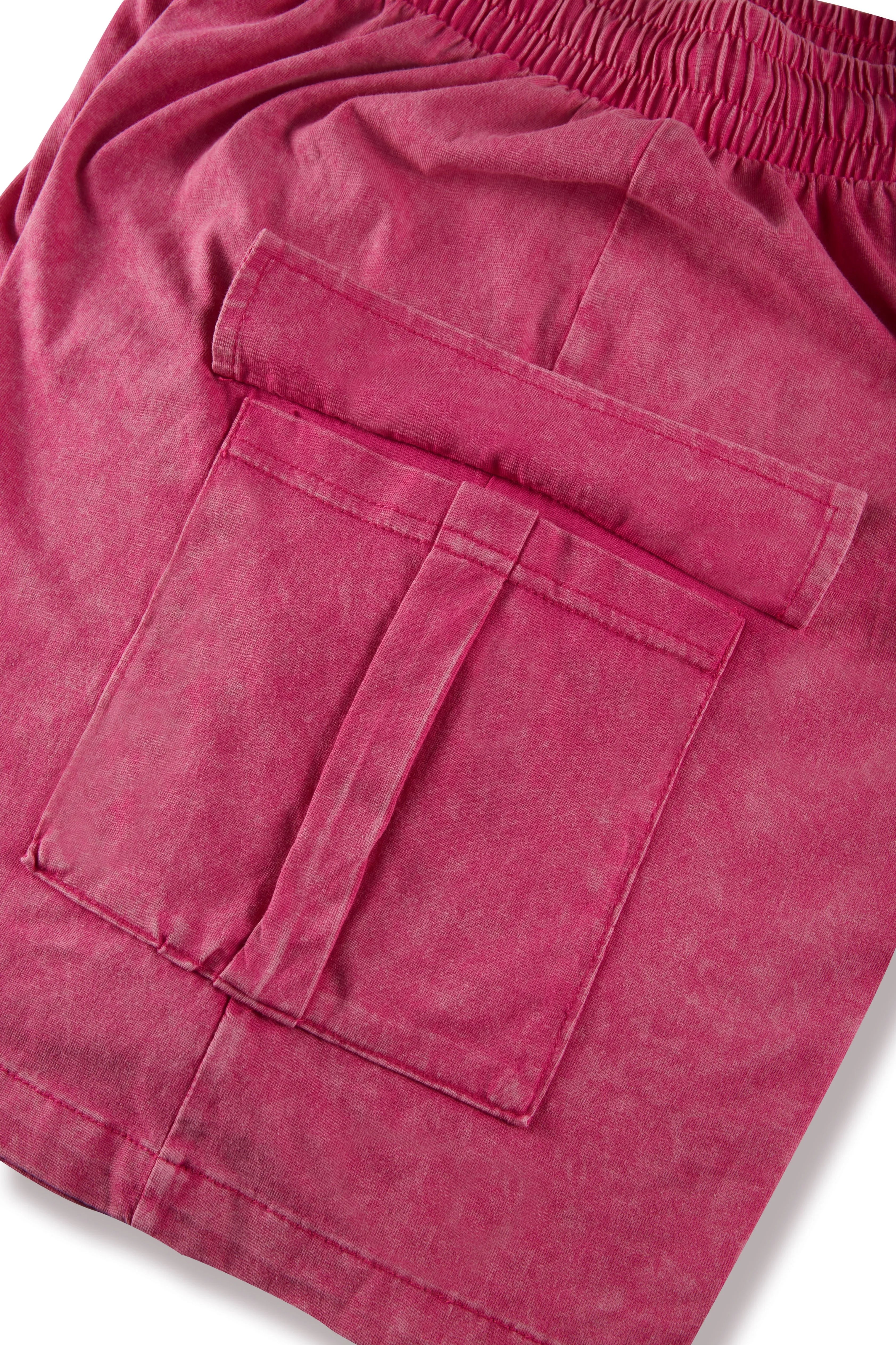 Men’s Washed Cotton-Blend Casual Shorts – Elastic Waist Drawstring Fit in Rose Red by Urban Tendency