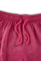 Men’s Washed Cotton-Blend Casual Shorts – Elastic Waist Drawstring Fit in Rose Red by Urban Tendency